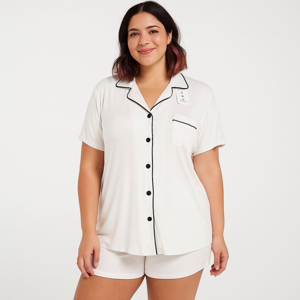 Ekouaer Women's Short Sleeve Button-Down Pajama Set Soft Sleepwear in XL White